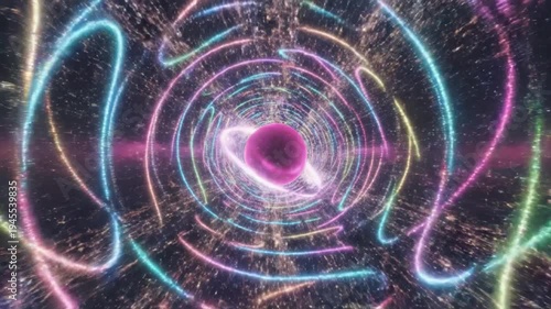 Multicolored swirling neon light patterns.