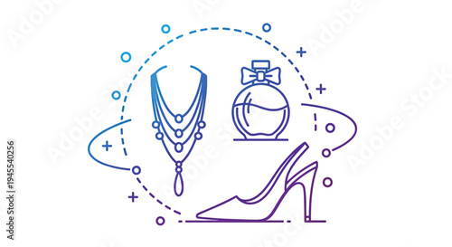 Set of 3 luxury fashion icons vector, jewelry and shoe