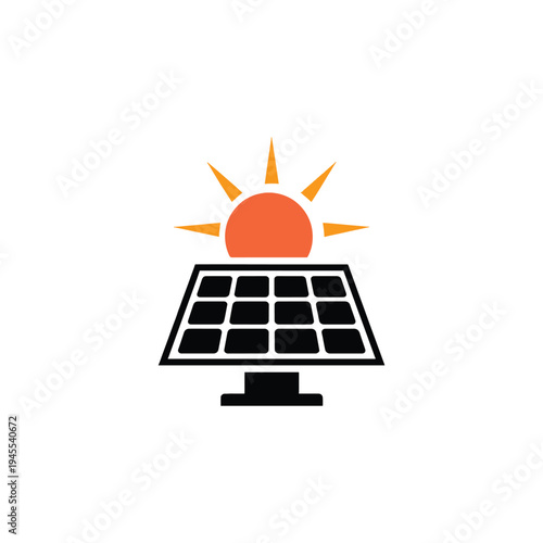 Solar Panel and Sun Icon - Renewable Energy Concept, Sustainable Power Technology, Clean Electricity Generation