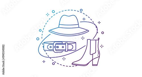 Set of 1 fashion icon vector, hat, belt, boot