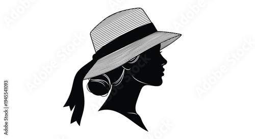 Vector silhouette of woman wearing hat and headphones