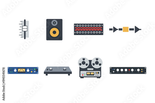 Collection of audio equipment icons for music production and sound engineering