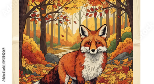 Autumn Fox Portrait in Vibrant Fall Forest with Colorful Leaves