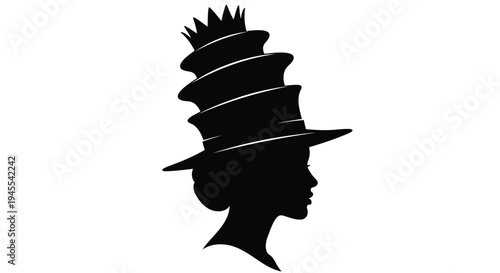 Black silhouette of woman wearing stacked hats vector icon