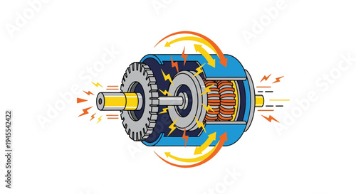 Electric motor technical illustration with magnetic field.
