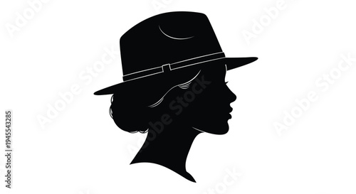 Vector silhouette of woman wearing hat