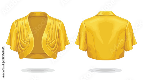 Elegant yellow short-sleeved bolero jacket illustration, front and rear perspectives