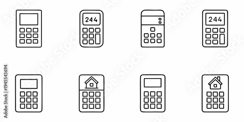 A set of modern calculator icons in a flat line art style for business and finance use