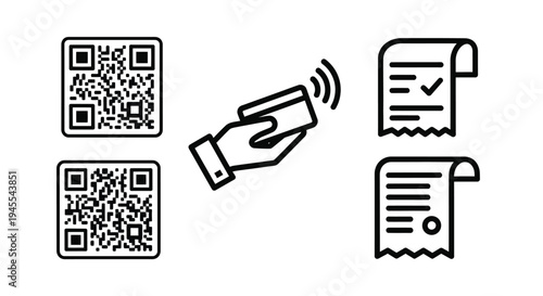 Contactless payment with QR code and receipt illustration for mobile transaction design