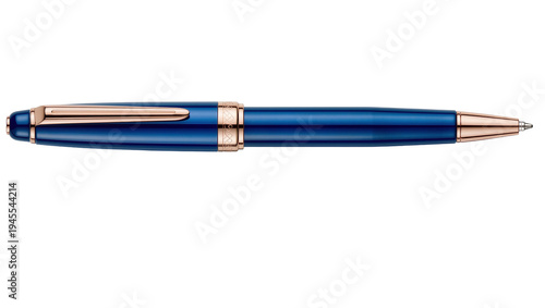 Isolated luxurious blue and rose gold ballpoint pen, elegant and refined writing instrument