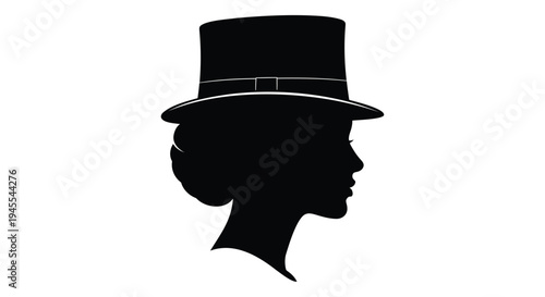 Black silhouette of woman wearing hat vector