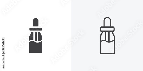 Oil dropper bottle icon vector sign symbol isolated on white. Stroke and clipart style