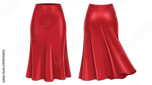 Elegant Flowing Red Mermaid Skirt Designs Presented in Front and Back Views