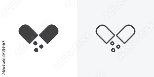 Open Capsule icon vector sign symbol isolated on white. Stroke and clipart style