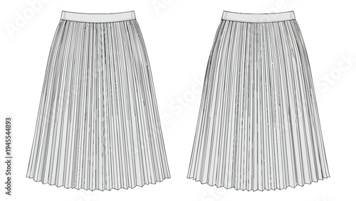 Technical Fashion Flat Sketch Featuring Two Pleated Skirts for Apparel Design Blueprints