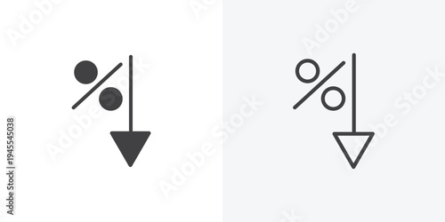 Percent down icon vector sign symbol isolated on white. Stroke and clipart style