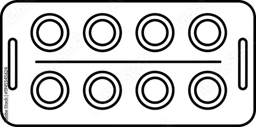Eight pill blister pack icon, medicine packaging for capsules or tablets, healthcare symbol, health care, medical treatment