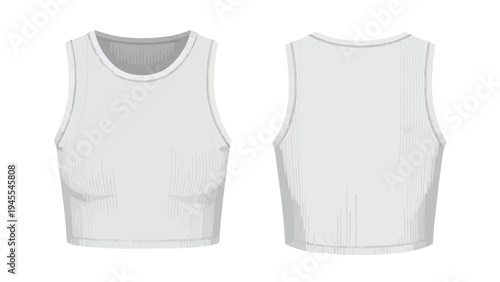 Essential everyday white ribbed crop top presented with full front and back views a versatile apparel template perfect for illustrating various