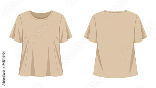 Minimalist casual women's short-sleeve top in neutral beige color presented from both front and back perspectives a versatile design template for