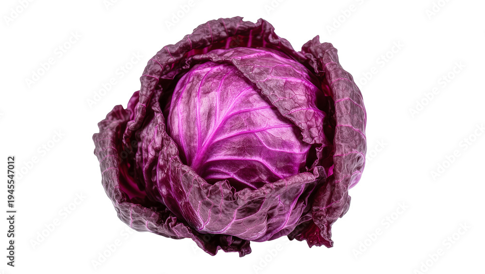 Obraz premium Isolated fresh vibrant purple red cabbage head for healthy cooking and culinary use