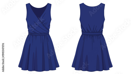 This sleeveless sapphire blue dress features an elegant wrap-style bodice and a flowy skirt designed for comfortable versatile wear perfect for any
