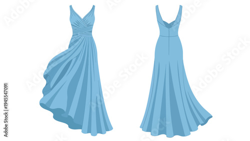 Elegant flowing cerulean gown with a graceful silhouette designed for formal evening wear occasions showcasing a sleeveless V-neck design perfect