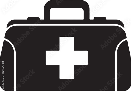 First aid kit icon with red cross medical emergency box illustration vector isolated sign
