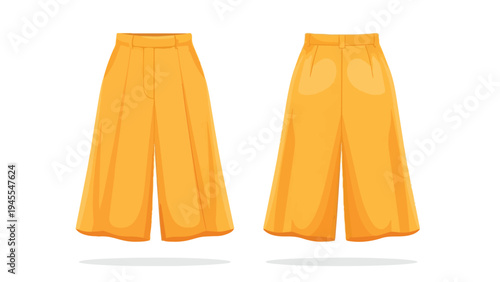Fashionable bright yellow wide-leg pants illustration showing front and back views ideal for modern women's stylish casual comfort and versatile