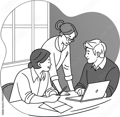 Vector illustration of business team working together