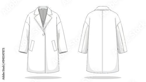 Detailed technical fashion flat sketch of a contemporary women's single-breasted coat design