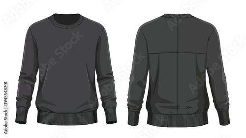 Dark Gray Crewneck Sweatshirt Front and Back Views Fashion Apparel Blank Template Design