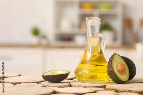 Jug of fresh avocado oil on...