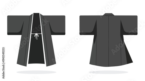A minimalist digital illustration showcasing the elegant design of a traditional Japanese kimono, presented with clear front and back views for