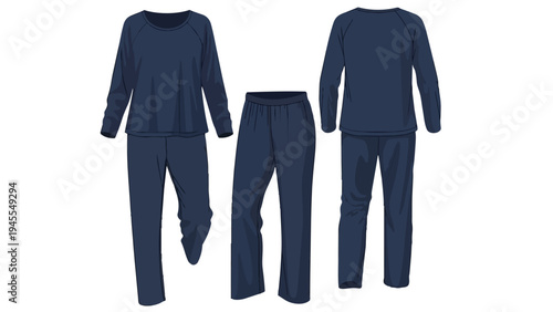 Comfortable navy blue long-sleeved leisurewear ensemble featuring a relaxed fit top and matching trousers, perfect for all casual wear or home
