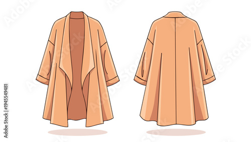 Fashionable women's oversized casual trench coat design illustration showcasing elegant front and back views on a clean white background for apparel