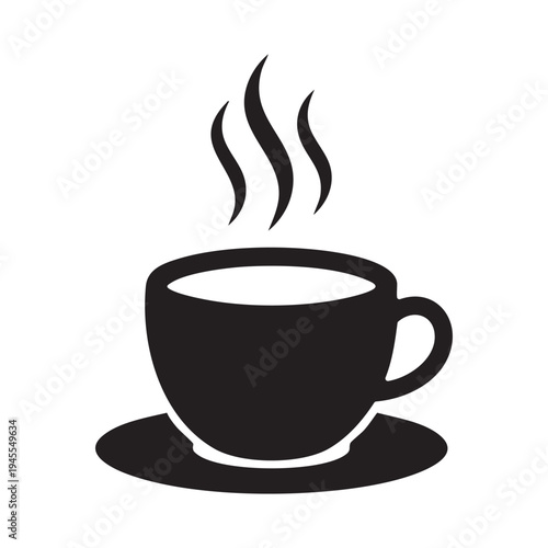 Steaming Hot Coffee Cup Silhouette with Wisps of Steam Rising Iconic Beverage Symbol for Cafes and Morning Rituals Simple Clean Line Art Design Representing Warmth and Freshness
