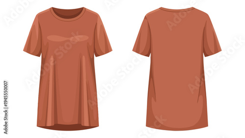 Versatile rust-colored plain tee front and back views comfortable casual apparel basic fashion garment design template isolated on white studio