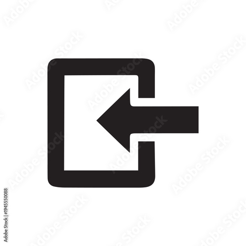 Black logout icon with an arrow pointing left into a doorway shape, above the word "LOGOUT". Useful for UI/UX design, tech blogs, and website tutorials