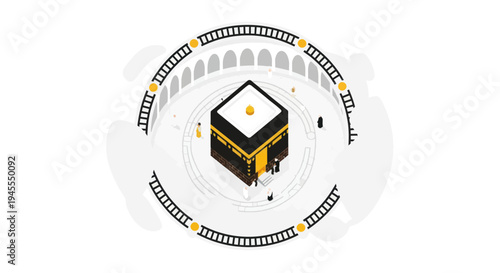 Isometric Illustration of the Holy Kaaba in Mecca Saudi Arabia.
