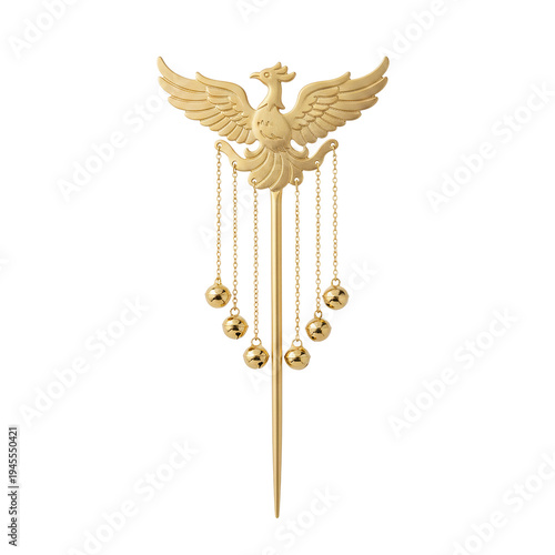 Fotografia Golden phoenix hair stick with dangling bells