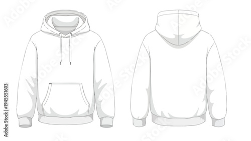 Blank white hoodie design template featuring front and rear perspectives an essential customizable apparel item for modern clothing brands and