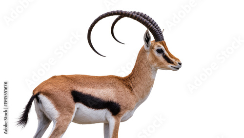 Canvas Print Isolated Thomson's gazelle with long curved horns standing in profile, wild anim