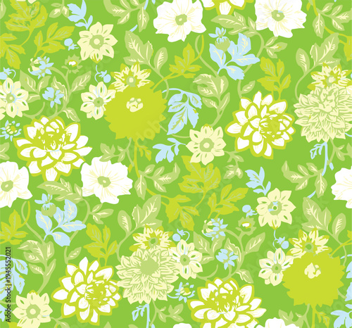Big flowers pattern, upscale floral pattern. graphical textures floral, trendy colors pattern , flowers background with leaves. vector illustration.