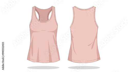 Clean vector graphic of a women's light pink racerback tank top displaying front and rear views. Perfect apparel template for sportswear or casual