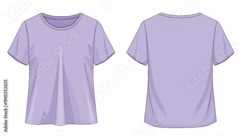 Blank lavender short-sleeve t-shirt vector illustration. Features clear front and back views. Ideal apparel template for fashion design, custom