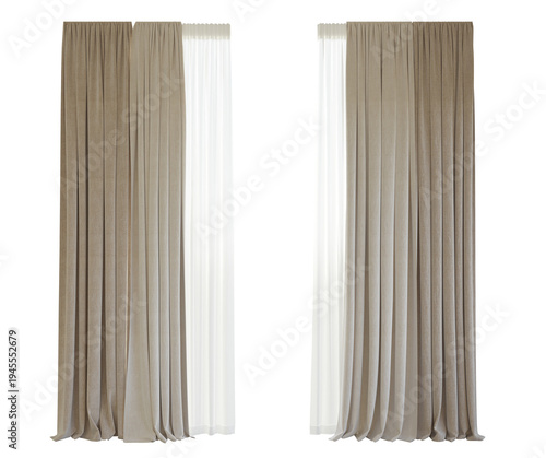 curtains front view isolated png on a transparent background premium cutout (window drapes, fabric textile)