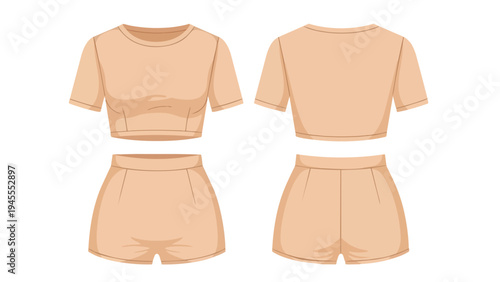 Neutral beige women's crop top and shorts ensemble for active lifestyle and comfortable loungewear