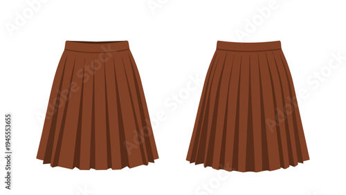 Elegant brown pleated midi skirts rendered in vector art, ideal for fashion design resources, showcasing timeless style and classic drape, perfect
