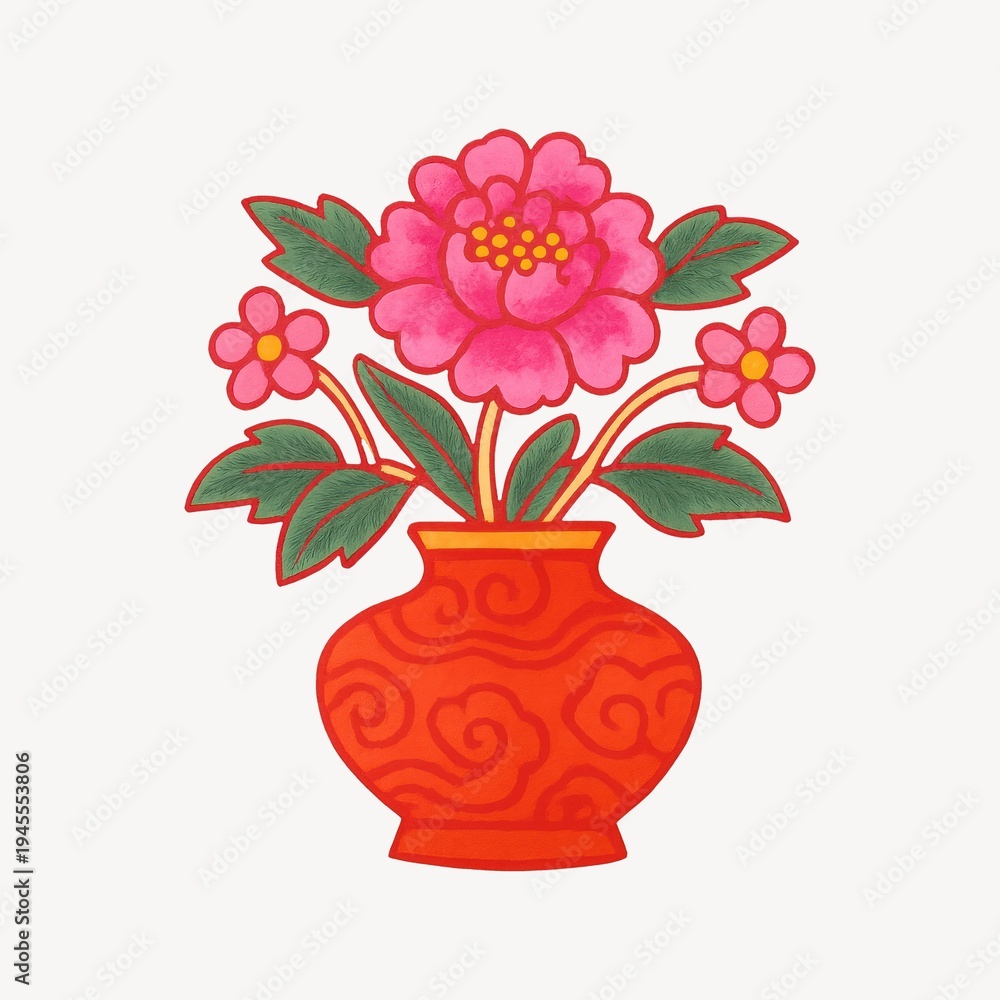 Fototapeta premium Vibrant floral vase illustration