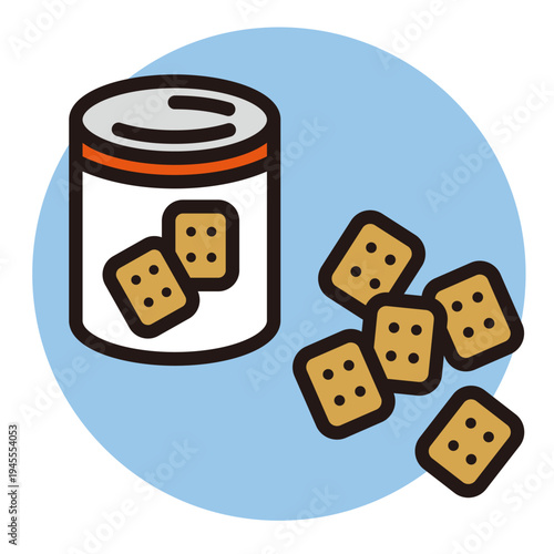 缶と乾パンのアイコン。非常食。hardtack icon.
